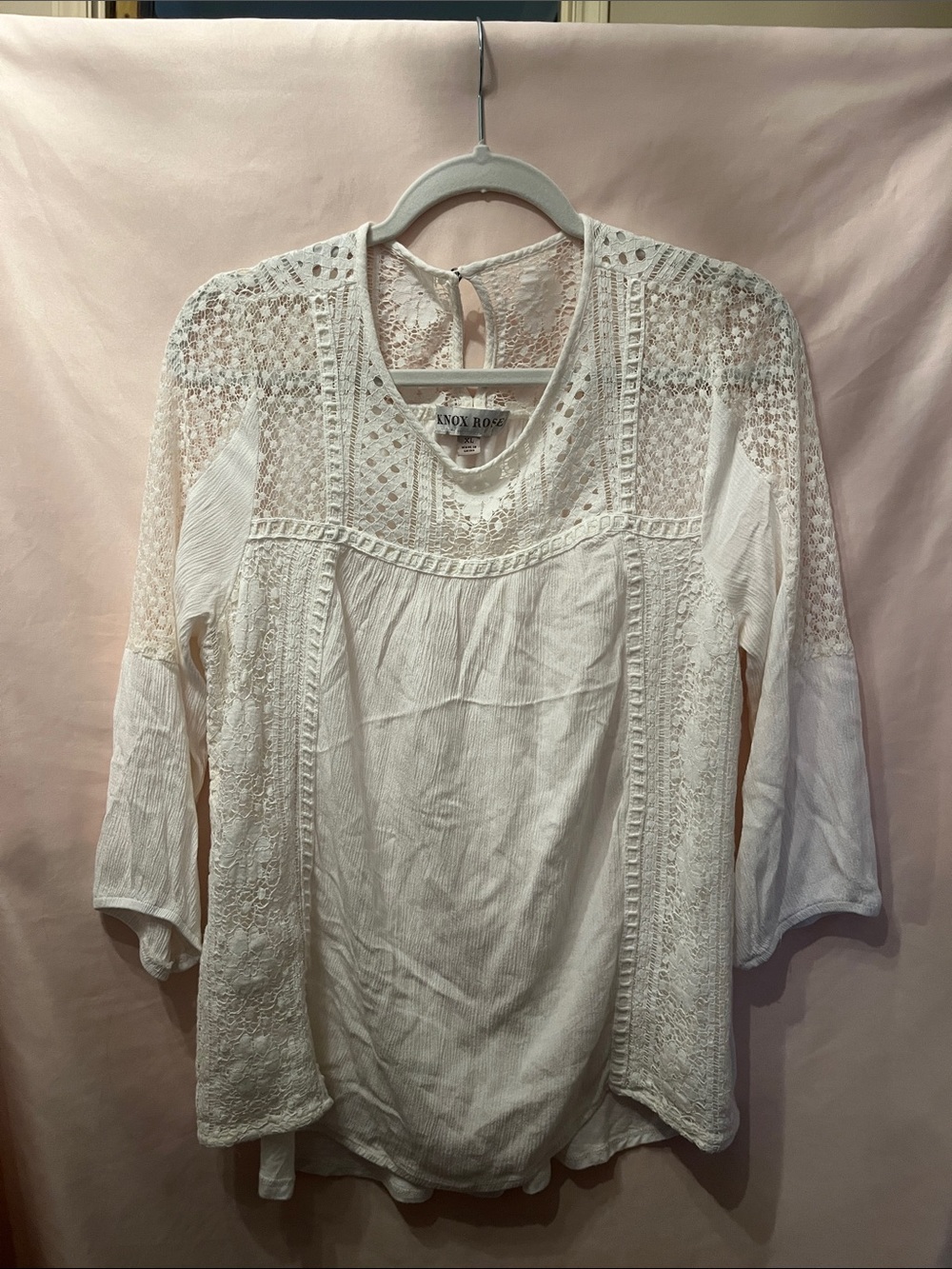 XL Knox Rose Ivory Crochet Yoke Peasant Top - Picture 2 of 4